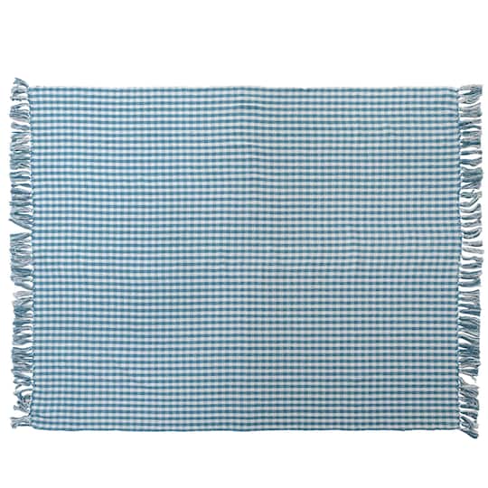 Gingham Woven Recycled Cotton Blend Throw Blanket with Fringe